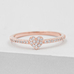 Sparkle Heart Ring - Rose Gold | Rose Gold Heart Ring | Love Ring | Rose Gold Promise Ring | Minimalist Gold Heart Ring | Tiny Heart Ring