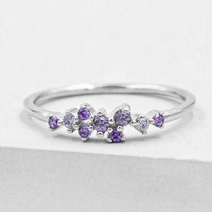 Twilight Cluster Ring - Silver & Purple - Amethyst Ring - February Birthstone Ring -  promise ring, wedding ring, friendship ring