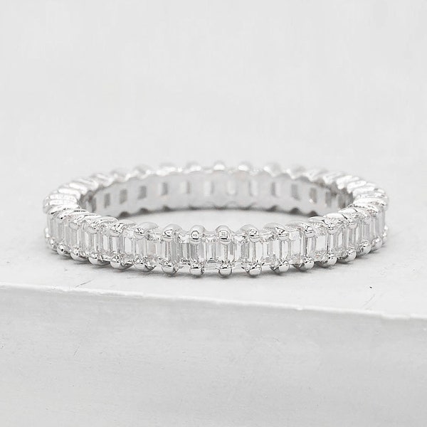 Vertical Baguette Eternity Band - Silver - stacking ring, promise ring, engagement ring, wedding ring, full eternity band