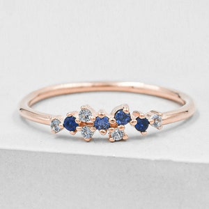 Twilight Cluster Ring Rose Gold & Blue Sapphire Ring Aquamarine Ring promise ring, wedding ring, star ring September birthstone image 1