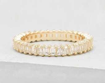 Vertikales Baguette Eternity Band - GOLD - Stapelring, Versprechensring, Verlobungsring, Ehering, volles Eternity Band