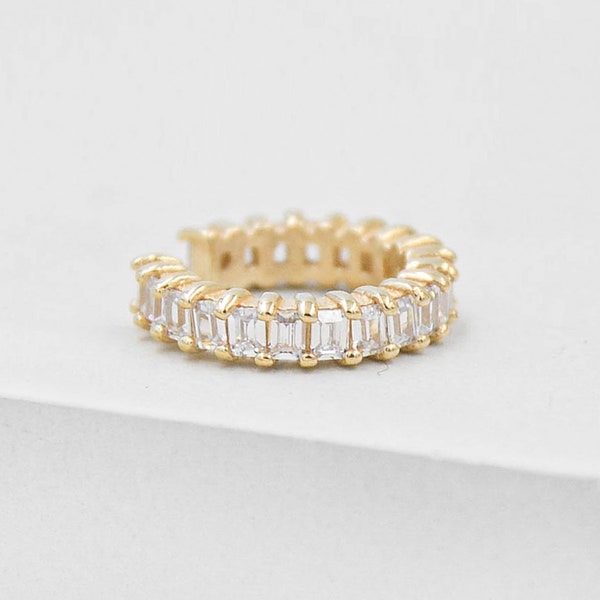 No Piercing Baguette Ear Cuff - GOLD | Gold Ear Cuff | Baguette Ear Cuff |  CZ ear Cuff |  Conch Earring | Thick Ear Cuff