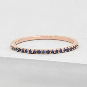 Thin 1.4mm Eternity Band - Rose Gold and Sapphire Blue Stones | Eternity Ring | Sapphire Ring | Wedding Ring | Temporary Wedding Band