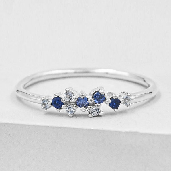 Twilight Cluster Ring - Silver & Blue - Sapphire Ring | Aquamarine Ring | promise ring, wedding ring, star ring | September birthstone