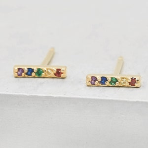 Bar Studs - Gold + Rainbow | Rainbow earrings | rainbow bar earrings | Minimalistic Bars | Bar Earrings - Vermeil Studs