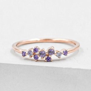 Twilight Cluster Ring Rose Gold & Purple Amethyst Ring February Birthstone Ring promise ring, wedding ring, friendship ring image 1