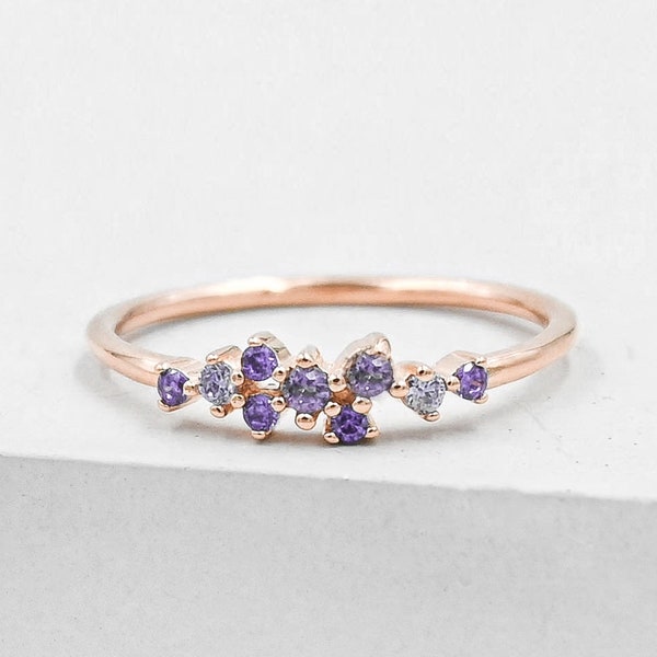 Twilight Cluster Ring - Rose Gold & Purple - Amethyst Ring - February Birthstone Ring -  promise ring, wedding ring, friendship ring