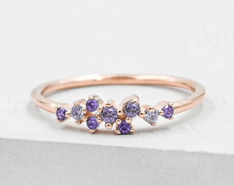 Twilight Cluster Ring - Rose Gold & Purple - Amethyst Ring - February Birthstone Ring -  promise ring, wedding ring, friendship ring