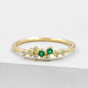 Twilight Cluster Ring - Gold & Green - Emerald Ring - May Birthstone Ring -  promise ring, wedding ring, friendship ring