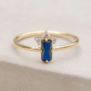 Baguette Crown Ring - Gold + Blue | Statement Baguette | Crown Ring | Stacking ring, promise ring, engagement ring, wedding ring | R1058GBLU