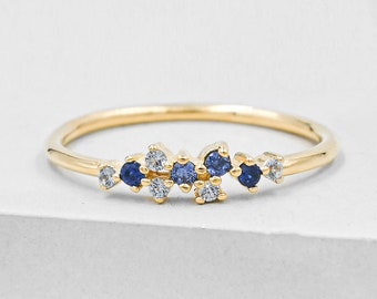 Twilight Cluster Ring - Gold & Blue - Sapphire Ring | Aquamarine Ring | promise ring, wedding ring, star ring | September birthstone