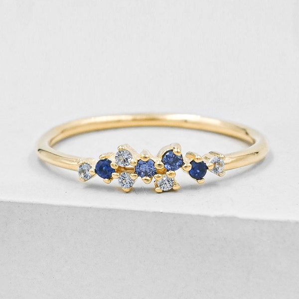 Twilight Cluster Ring - Gold & Blue - Sapphire Ring | Aquamarine Ring | promise ring, wedding ring, star ring | September birthstone