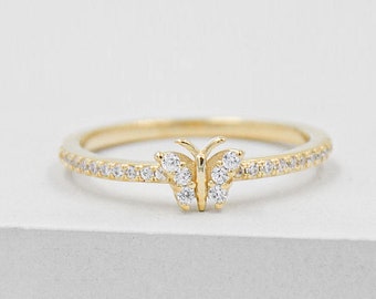 Butterfly Ring - Gold | Gold Butterfly Ring | Gold Love Ring | Butterfly Promise Ring | Butterfly Charm Ring | Tiny Butterfly Ring