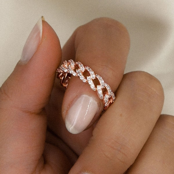 Cuban Link Chain Ring - Rose Gold | Dainty Chain Ring | Promise ring | Friendship Ring | Gift for Her | Birthday Ring | Curb Chain Ring