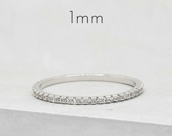 Thin 1mm Stone Eternity Band - Silver - Half Band or Full Band Stacking Ring | Eternity Ring | Promise Ring | Wedding Band | R1005G | R1040G