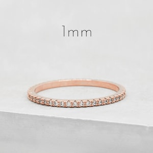 Thin 1mm Stone Eternity Band - Rose Gold - Half or Full Band Stacking Ring | Eternity Ring | Promise Ring | Wedding Band | R1005G | R1040G