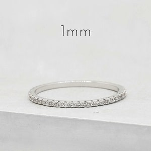 Thin 1mm Stone Eternity Band Silver Half Band or Full Band Stacking Ring Eternity Ring Promise Ring Wedding Band R1005G R1040G image 1