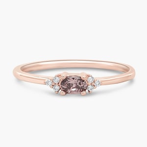 Dainty Oval Ring - Oval Pink Mauve Stone