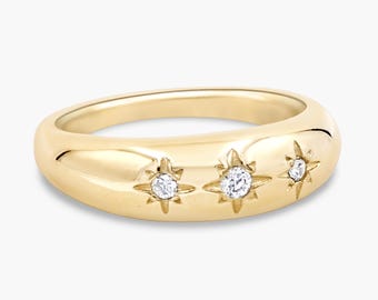 Three Star Dome Ring - Celestial Jewelry - Sizes 4-10