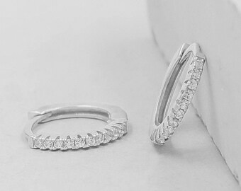 Thin Mini Ear Huggies - Silver | CZ Hoops | CZ Huggies | Small Hoops | Small Huggies | Hoop Earrings | Cartilage Hoops | Helix Hoops