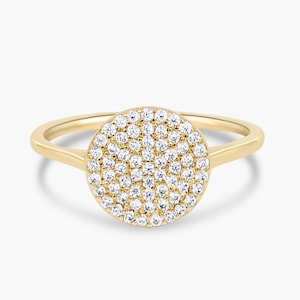 Small Disc Ring with Cubic Zirconia - Simple Circle Ring