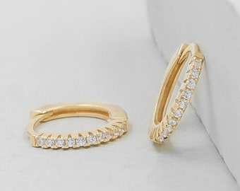 Thin Mini Ear Huggies - Gold | CZ Hoops | CZ Huggies | Small Hoops | Small Huggies | Hoop Earrings | Cartilage Hoops | Helix Hoops