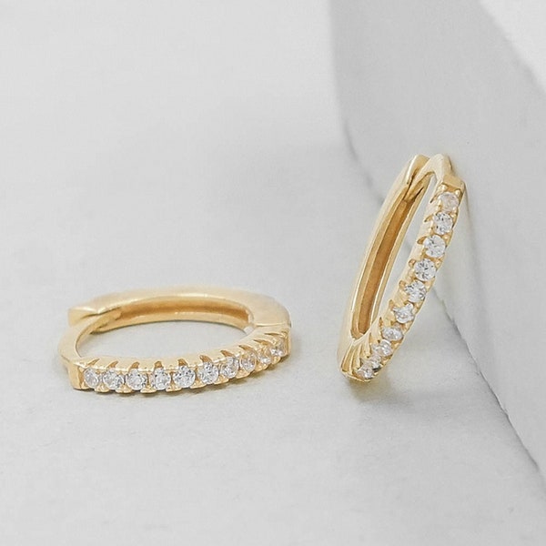 Thin Mini Ear Huggies - Gold | CZ Hoops | CZ Huggies | Small Hoops | Small Huggies | Hoop Earrings | Cartilage Hoops | Helix Hoops