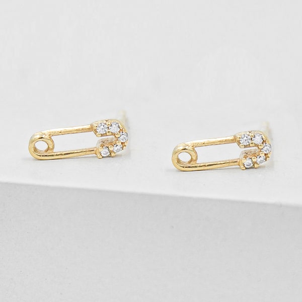 Safety Pin Studs - Gold | Tiny Safety Pin Earrings | Gold Safety Pins | Tiny Studs | Cartilage Safety Pin Studs