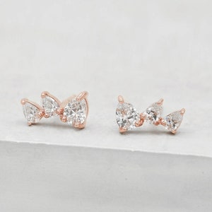 Teardrop Crawlers - Rose Gold | 3 Stone Earcrawlers | Crown Studs | 3 Stone Stud Earrings | Rose Gold Ear Climbers | E1009R