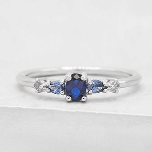 Vintage Inspired Ring - Silver + Blue | Stacking Ring, thin band - September birthstone,promise ring,wedding engagement ring | R1056SBLU