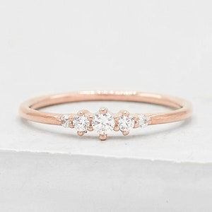 Crown Ring - Rose Gold | Petite, thin Stacking Ring with 5 small cubic zirconia | promise ring | temporary wedding ring | Gift for Her