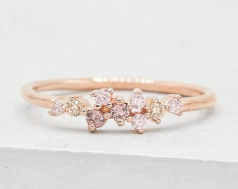 Twilight Cluster Ring - Rose Gold & Pink - Dainty Stacking Ring - promise ring, wedding ring, friendship ring, star ring