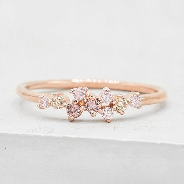 Twilight Cluster Ring - Rose Gold & Pink - Dainty Stacking Ring - promise ring, wedding ring, friendship ring, star ring