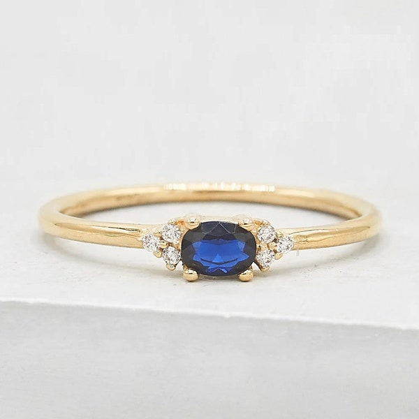 Dainty Oval Ring - Gold + Sapphire  | Oval Cut Stacking Ring | promise ring | Something Blue | September Birthstone Stacking Ring