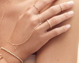 Beaded Gold Filled Hand Chain | Ring Bracelet | Rose Gold Filled Hand Chain | Silver Hand Chain | Simple Hand Chain