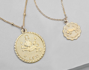 Zodiac Necklace - Gold | Gold Zodiac Necklace | Horoscope Necklace | Zodiac Coin Necklace | Dainty Zodiac Jewelry | Birthday Necklace