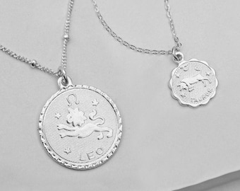 Zodiac Necklace - Silver | Silver Zodiac Necklace | Horoscope Necklace | Zodiac Coin Necklace | Zodiac Jewelry | Birthday Necklace