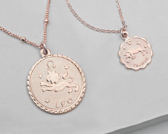 Colar do Zodíaco - Ouro Rosa | Colar do Zodíaco em Ouro Rosa | Colar de Horóscopo | Colar com Moeda do Zodíaco | Joias do Zodíaco | Colar de Aniversário