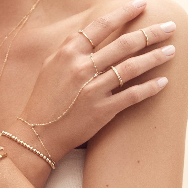 Chaîne de main en or rempli de perles | Bracelet bague | Chaîne de main remplie d'or rose | Chaîne de main en argent | Chaîne à main simple
