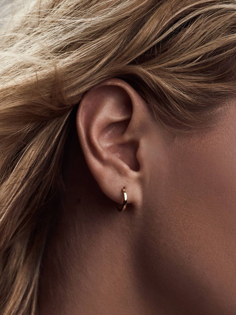 Plain No Stones Thin Mini Ear Huggie Hoop Earrings Different sizes available E3003S| E3004S SILVER- Plain cartilage hoops