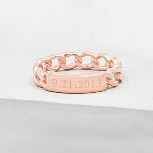 Cuban Link Bar Ring - Rose Gold | Engraved Ring | Monogram Signet Ring | Initial Engraved Ring | Personalized Gift | R1059R