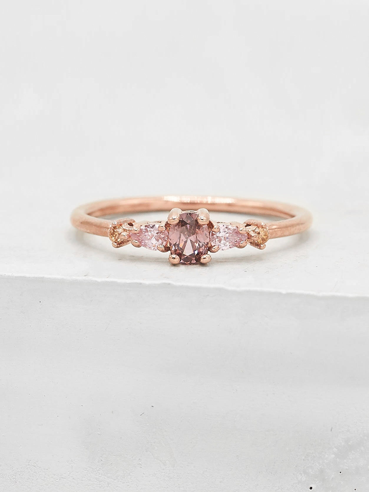 Vintage Inspired Ring - Rose Gold + Pink | Stacking Ring, thin band -…