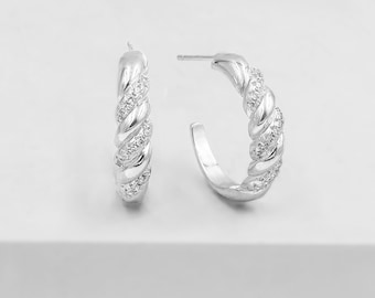 Braided Dome Hoops - Silver | Hoop Earrings | Simple Hoops | CZ Hoop Earrings | Twisted Hoops | Braided Hoops | Dome Hoops