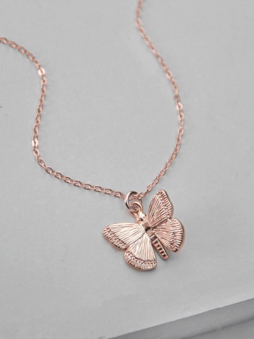 Butterfly Necklace ROSE GOLD Butterfly Charm Necklace - Etsy