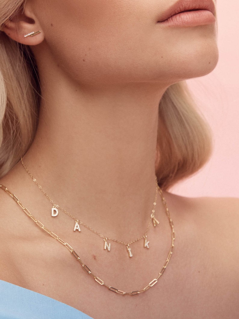 Sparkle Name Necklace GOLD Dangle Letter Necklace  Etsy