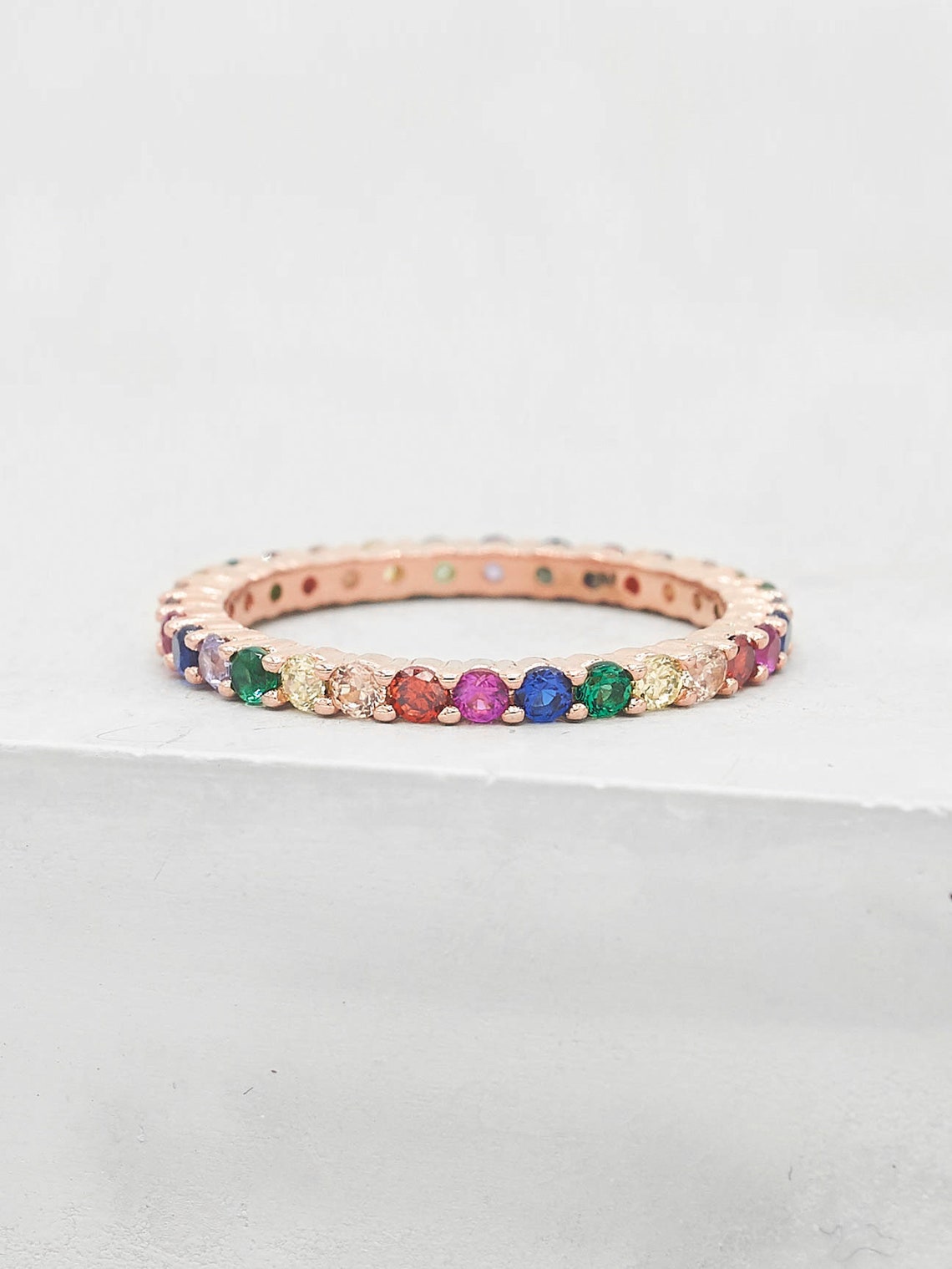 Rainbow Eternity Ring Rose Gold Rainbow Ring Rainbow | Etsy