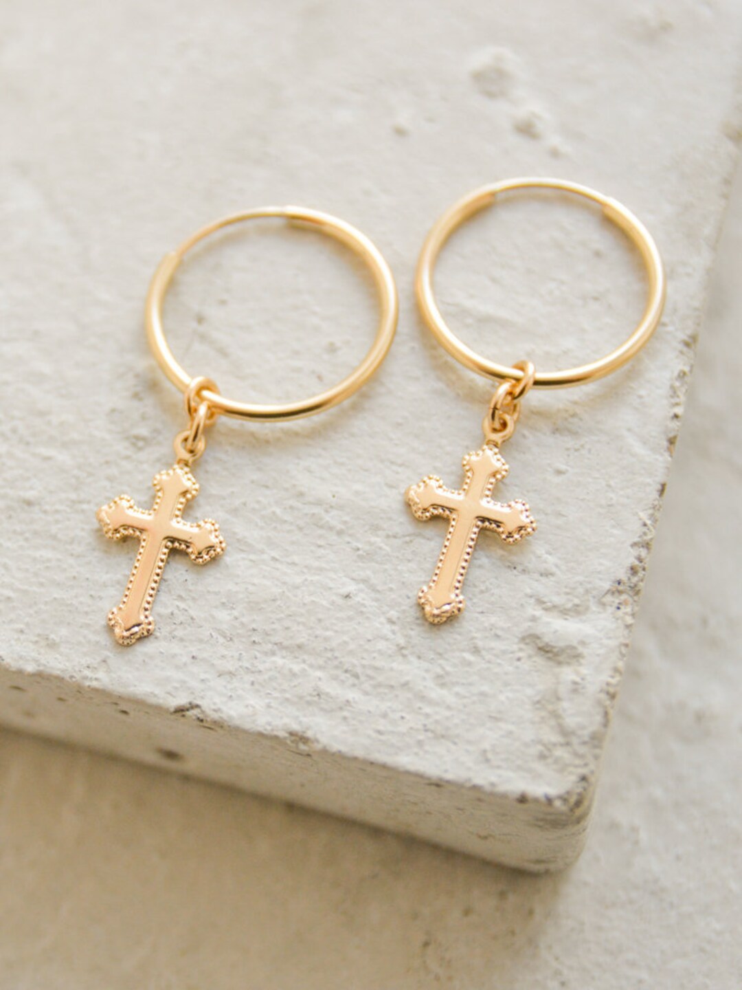 Cross Hoop Earrings Gold Filled Cross Hoops Silver Hoop Earrings Cross ...