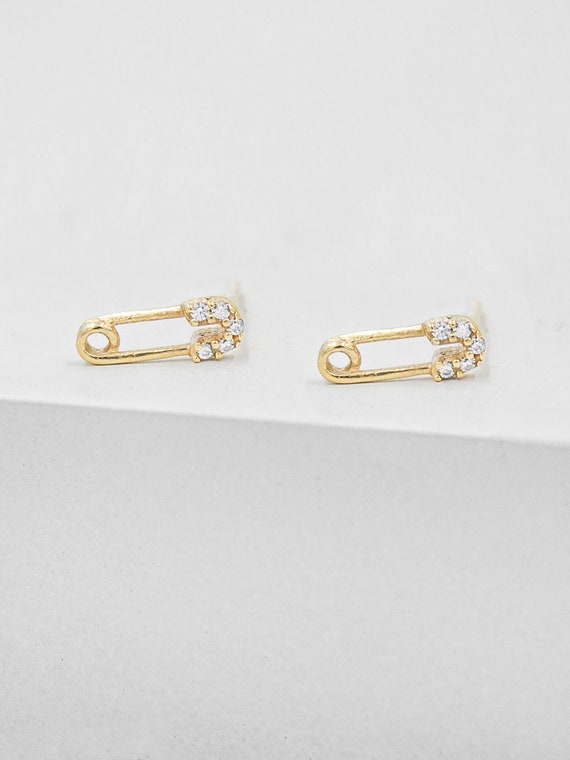 14k Yellow Gold Safety Pin Earrings (PAIR) 1''long Handmade in USA | eBay