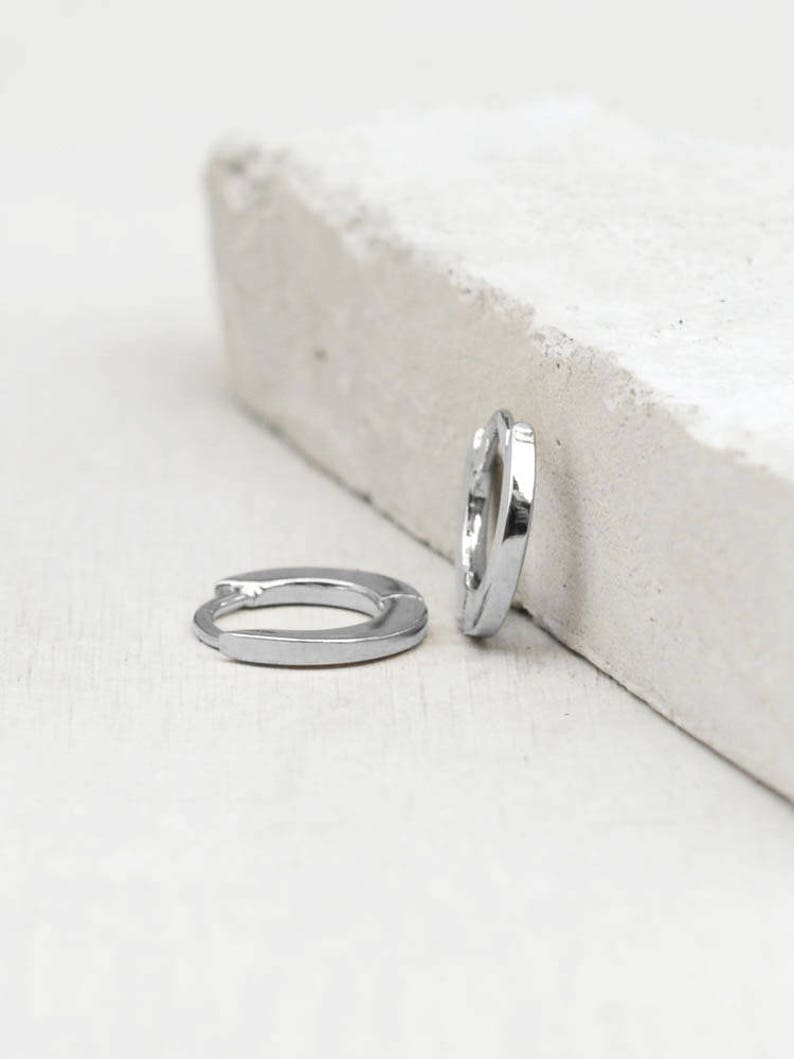 Plain No Stones Thin Mini Ear Huggie Hoop Earrings Different sizes available E3003S| E3004S SILVER- Plain cartilage hoops