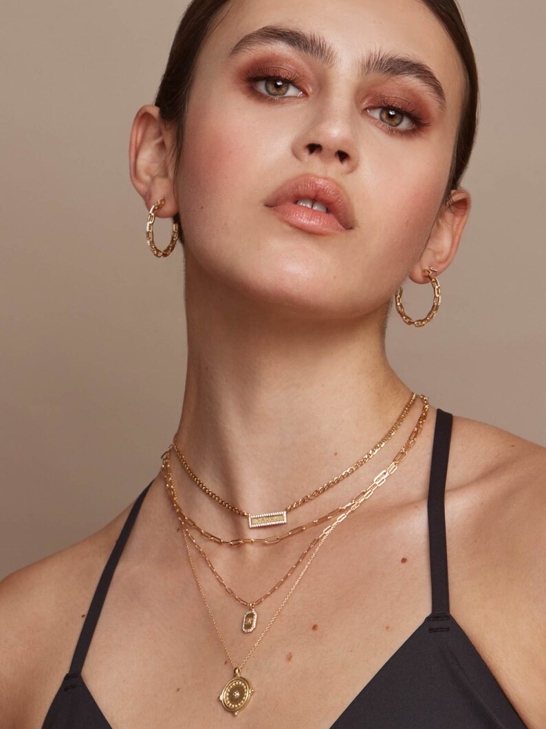 Cuban Link Bar Necklace GOLD Bar Charm Necklace Engraved Etsy